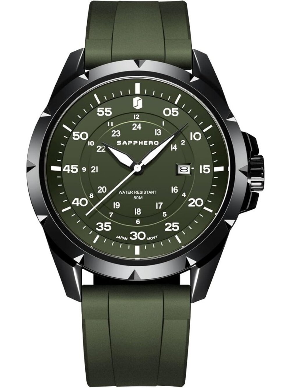 Men's Green Black Waterproof Quartz Analog Sport Casual Silicone Strap Watches